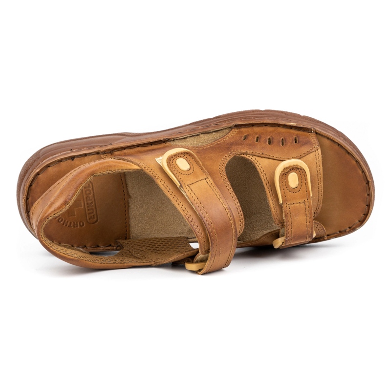 ŁUKPOL Sandali da uomo in pelle con velcro 812 marrone 4