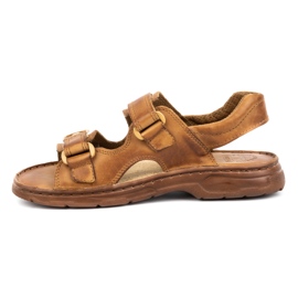 ŁUKPOL Sandali da uomo in pelle con velcro 812 marrone 1