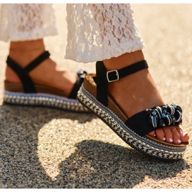 S.Barski Sandali femminili su cuneo e piattaforma con decorazioni S. Barski Hy056 Black nero 3