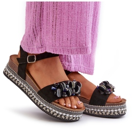 S.Barski Sandali femminili su cuneo e piattaforma con decorazioni S. Barski Hy056 Black nero 4