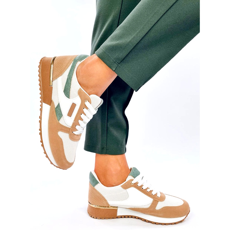 Sneakers sportive da donna, bianche e beige bianco 4