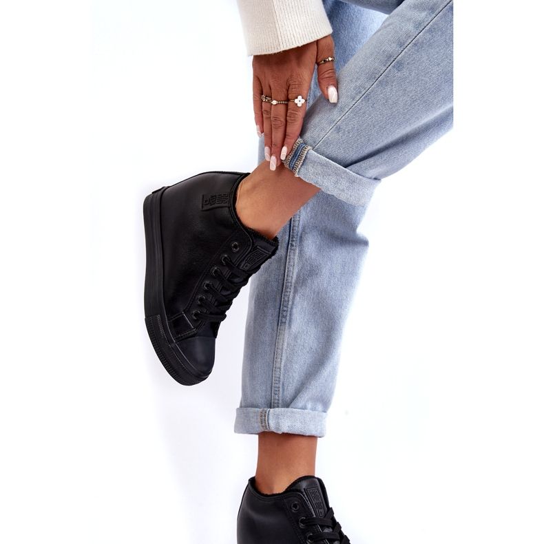 Sneakers con zeppa in pelle da donna Big Star MM274001 Nere nero 2