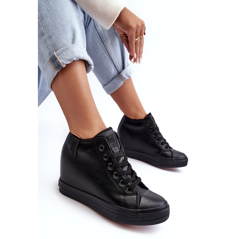 Sneakers con zeppa in pelle da donna Big Star MM274001 Nere nero 6