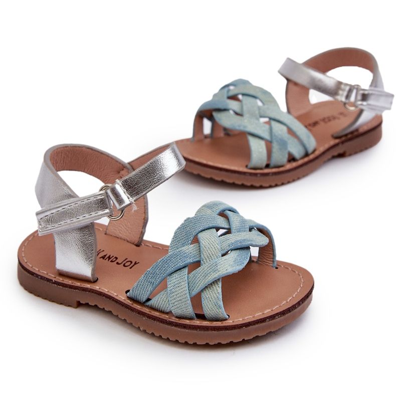 Sandali blu da bambino con chiusura in velcro e cinturini intrecciati 7