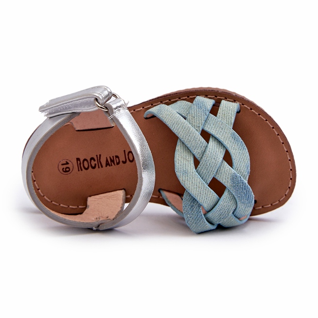 Sandali blu da bambino con chiusura in velcro e cinturini intrecciati 2
