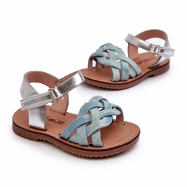 Sandali blu da bambino con chiusura in velcro e cinturini intrecciati 3