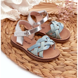 Sandali blu da bambino con chiusura in velcro e cinturini intrecciati 4