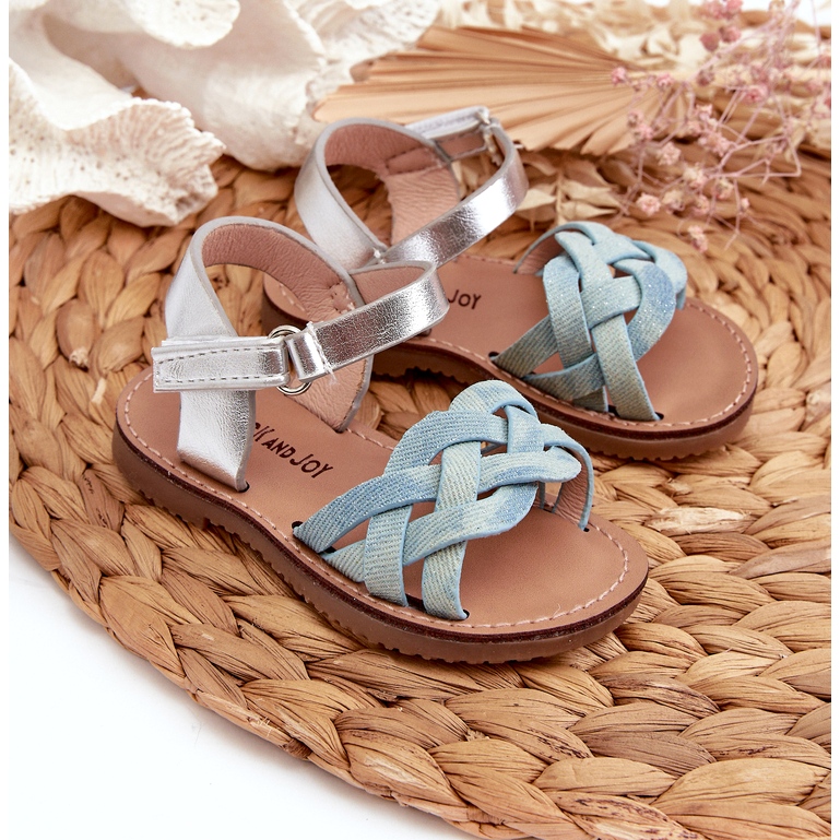 Sandali blu da bambino con chiusura in velcro e cinturini intrecciati 4