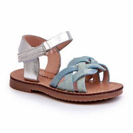 Sandali blu da bambino con chiusura in velcro e cinturini intrecciati 6