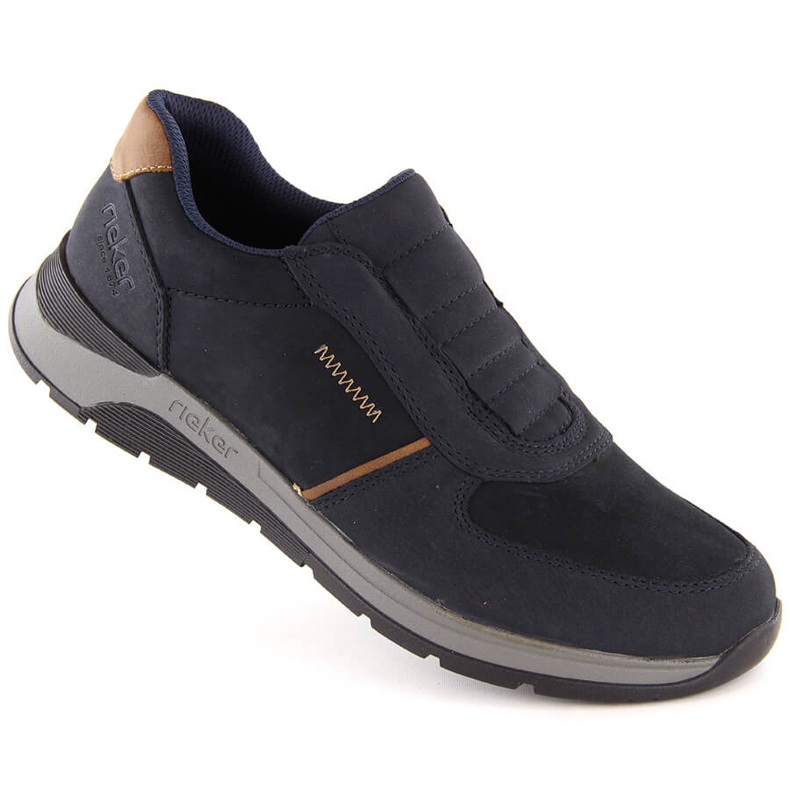 Comode scarpe slip-on da uomo in pelle, blu navy, Rieker 39652-14 1