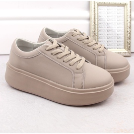 Scarpe da donna in pelle su plateau, beige scuro, Sergio Leone SP024 1