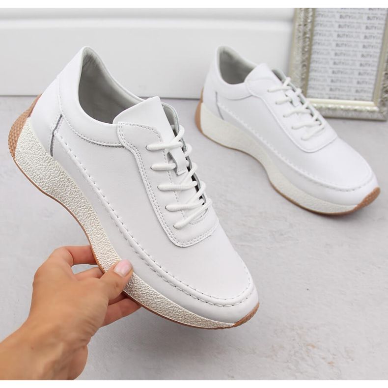 Scarpe sportive da donna in pelle bianca Sergio Leone SP013 bianco 1