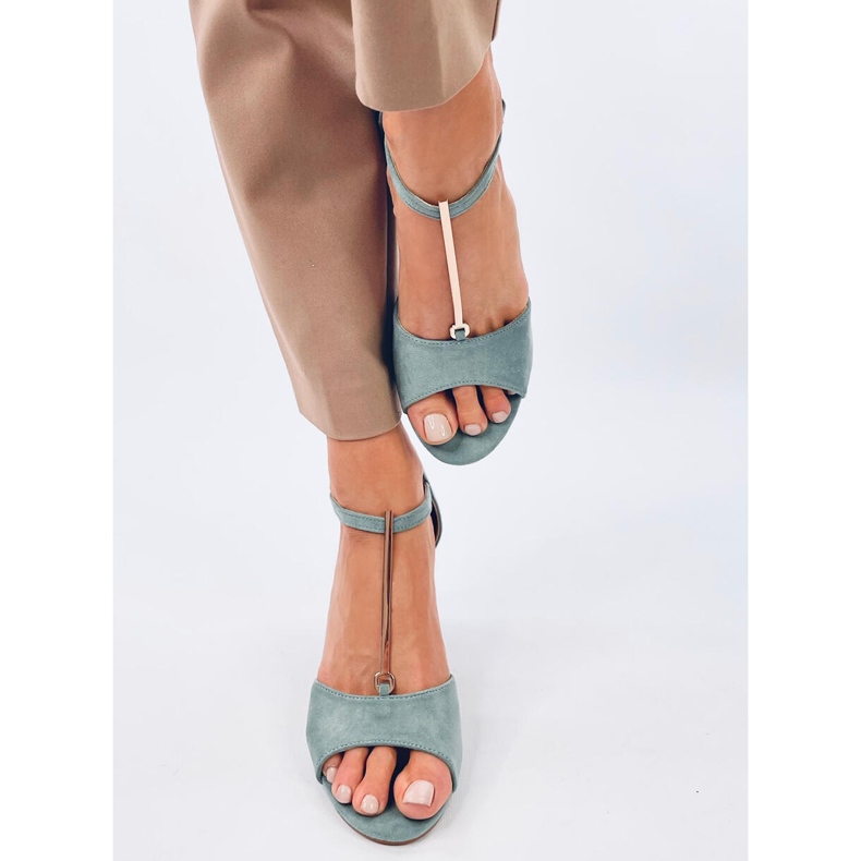 Sandali Ferdi Green con tacco alto e decorazione oro blu 1