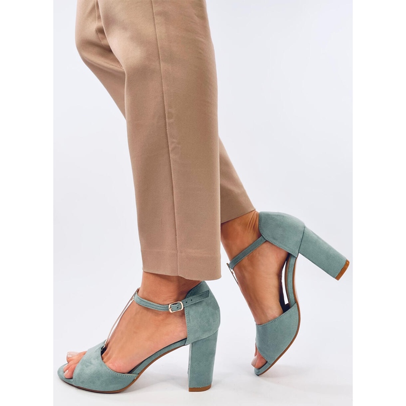 Sandali Ferdi Green con tacco alto e decorazione oro blu 2
