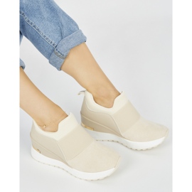 Sneakers con zeppa da donna di colore beige chiaro 1