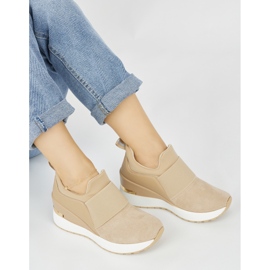 Sneakers con zeppa in camoscio beige 1