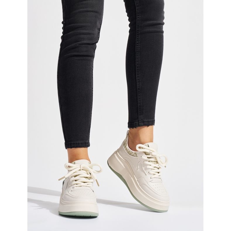 Sneakers nere da donna con suola spessa beige 2