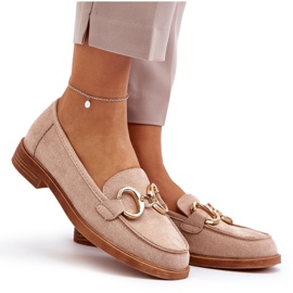 Vinceza Mocassini Da Donna In Camoscio Beige Con Decorazione Oro 4