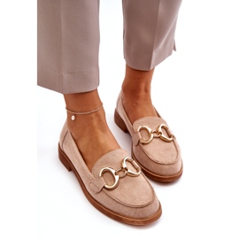 Vinceza Mocassini Da Donna In Camoscio Beige Con Decorazione Oro 2