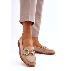 Vinceza Mocassini Da Donna In Camoscio Beige Con Decorazione Oro 1