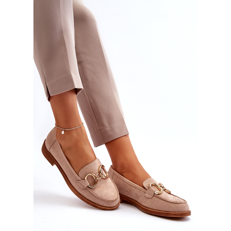 Vinceza Mocassini Da Donna In Camoscio Beige Con Decorazione Oro 3