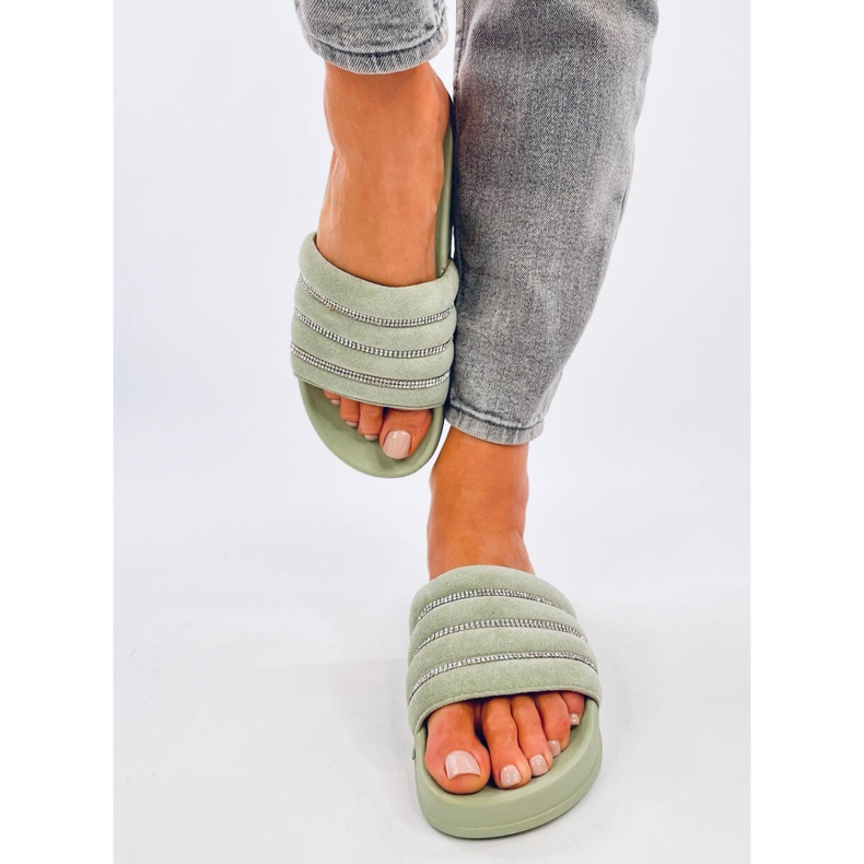 Ciabatte Lynne Green con strass verde 1