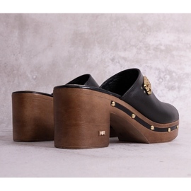 Sabot alti in pelle KARINO nera con tacco nero 1
