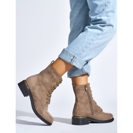 Stivaletti stringati da donna beige con tacco basso 2