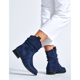 Stivaletti piatti in pelle scamosciata blu navy 1