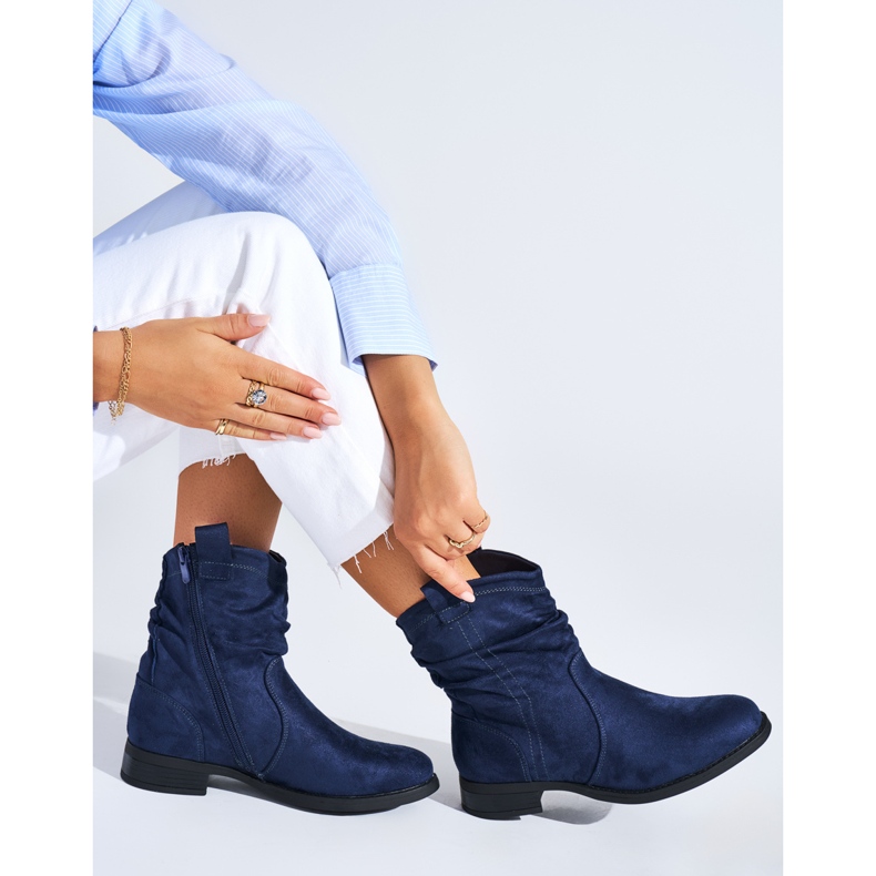 Stivaletti piatti in pelle scamosciata blu navy 2