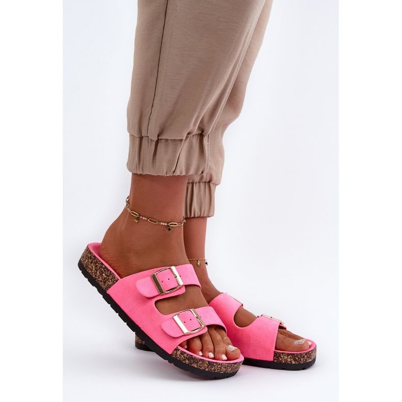 Infradito slip-on da donna con suola in sughero, rosa fluo, Cortina 1