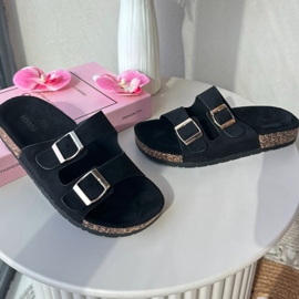Sandali Slip-on Da Donna Su Suole Di Sughero Nero Cortina 1