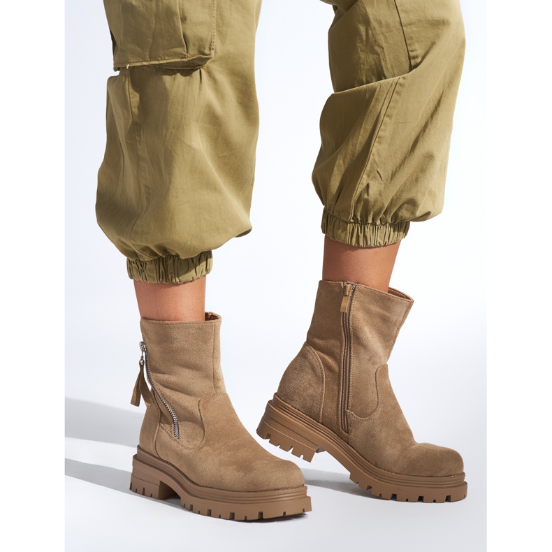 Stivaletti da donna beige scuro con cerniera decorativa 1