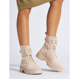 Stivali da lavoro da donna in camoscio beige 1