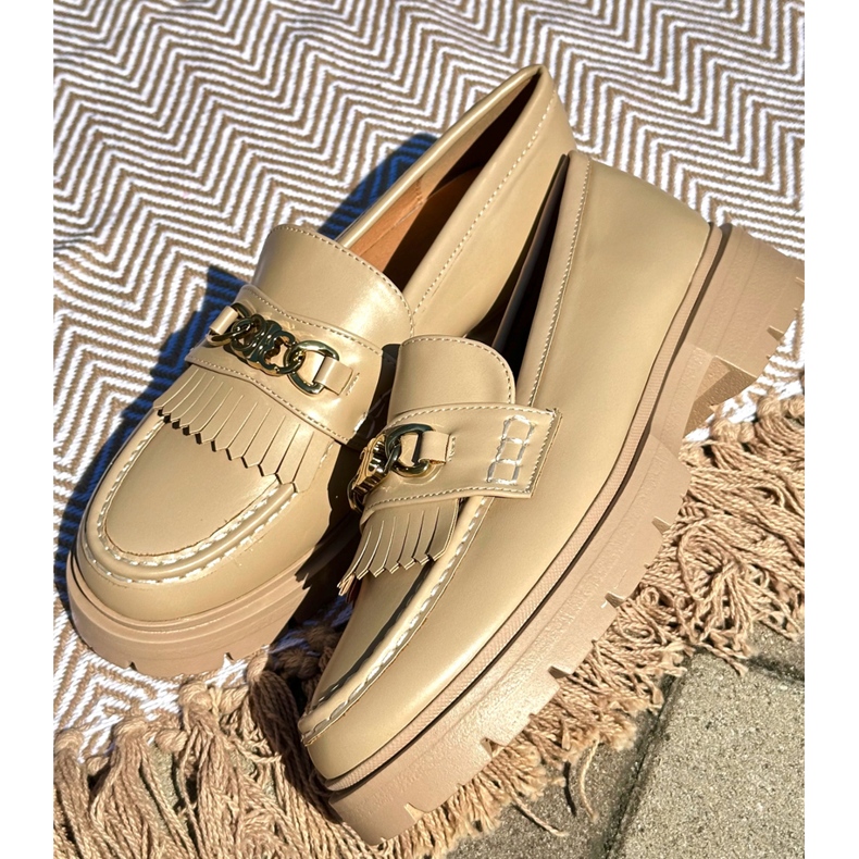 PH2 Mocassini Da Donna In Eco Pelle Con Decoro Oro, Zanita Beige 1