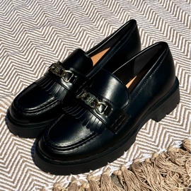 PH2 Mocassini Da Donna In Eco Pelle Con Decoro Oro, Zanita Nero 2