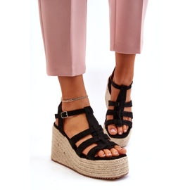 Sandali da donna Espadrilles per cuneo con treccia nera nero 1