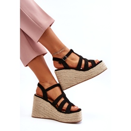 Sandali da donna Espadrilles per cuneo con treccia nera nero 4