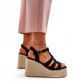 Sandali da donna Espadrilles per cuneo con treccia nera nero 3