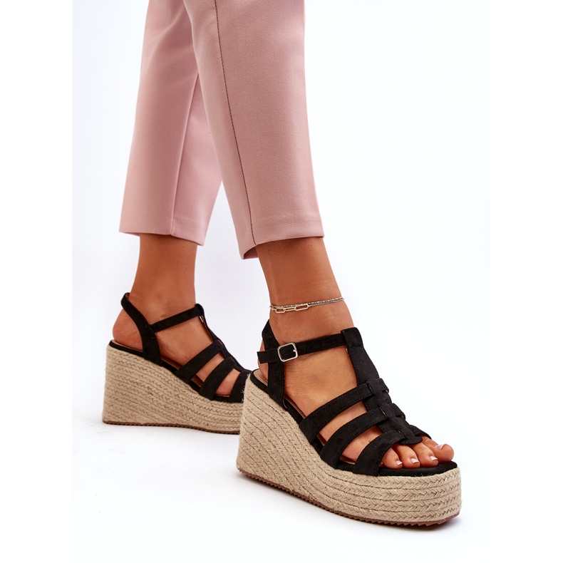 Sandali da donna Espadrilles per cuneo con treccia nera nero 2