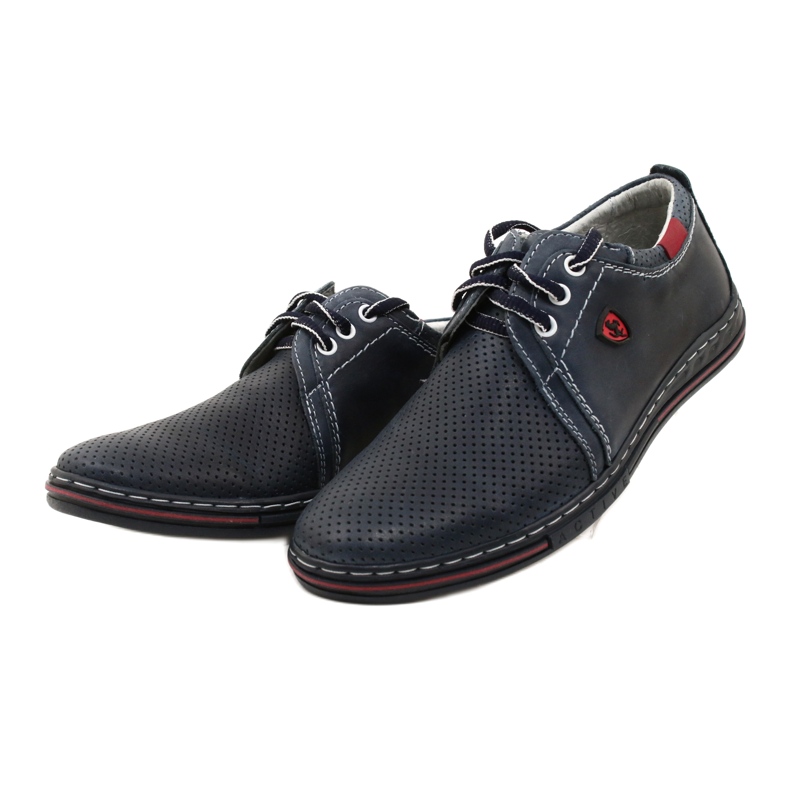 Polbut Scarpe da uomo in pelle 343P, traforate, blu navy 2