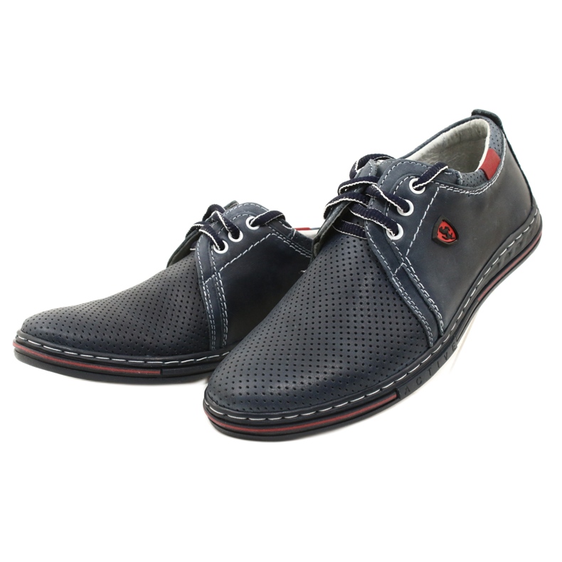 Polbut Scarpe da uomo in pelle 343P, traforate, blu navy 5
