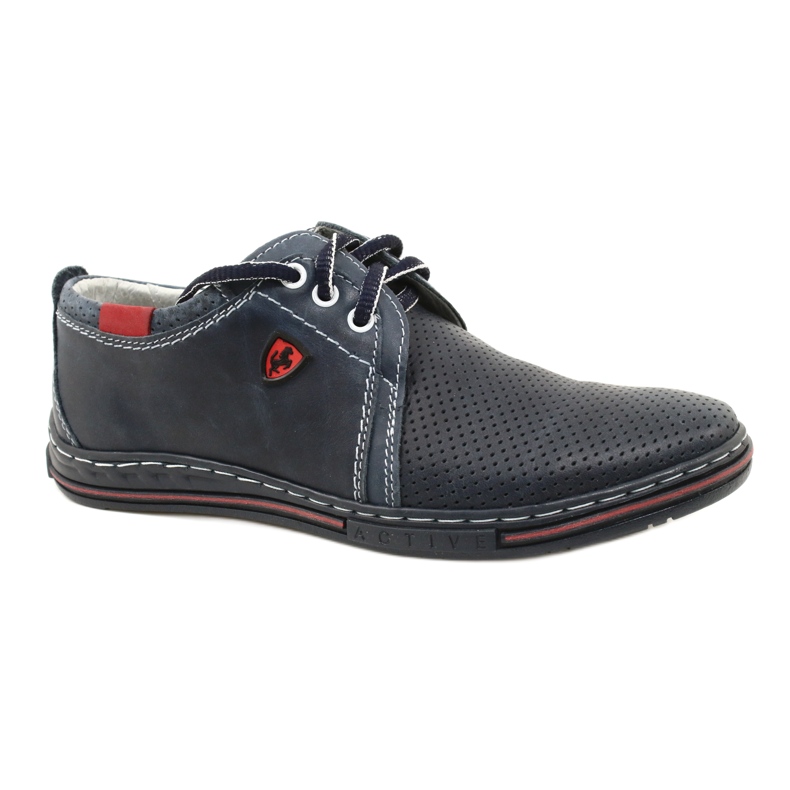 Polbut Scarpe da uomo in pelle 343P, traforate, blu navy 4