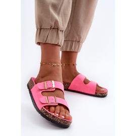 Infradito slip-on da donna con suola in sughero, rosa fluo, Cortina 2