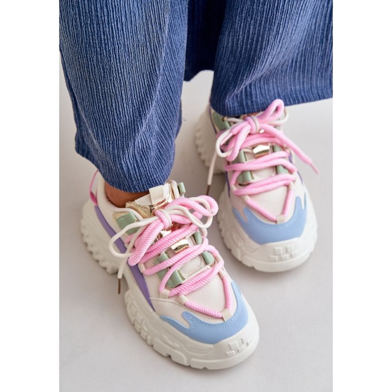 Sneakers da donna con suola spessa Nevela multicolore beige 2
