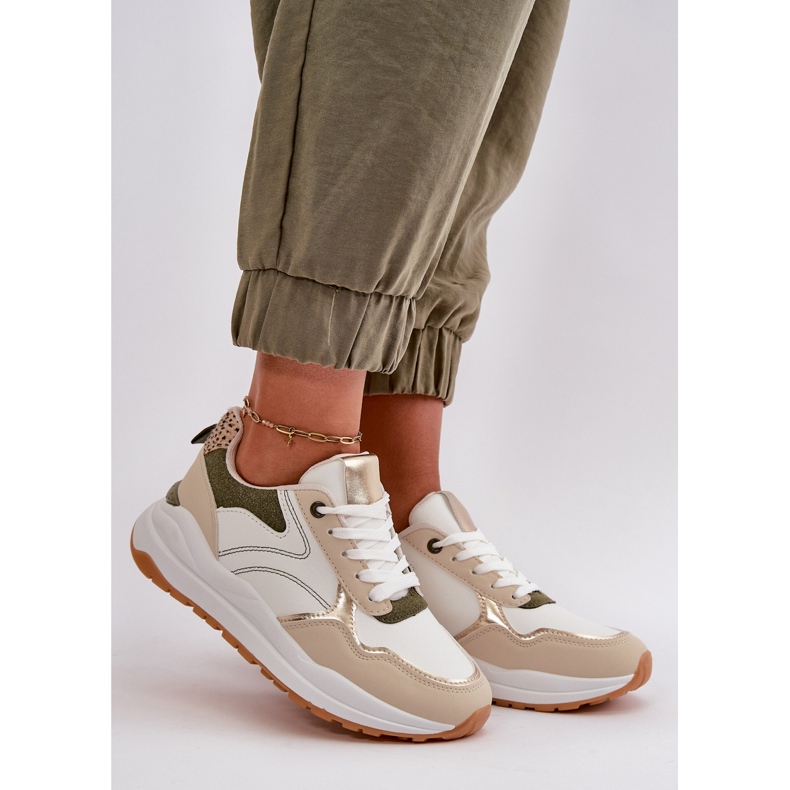 Sneakers Platform da Donna Realizzate in Eco Pelle, Colore Beige e Verde Issatta 2