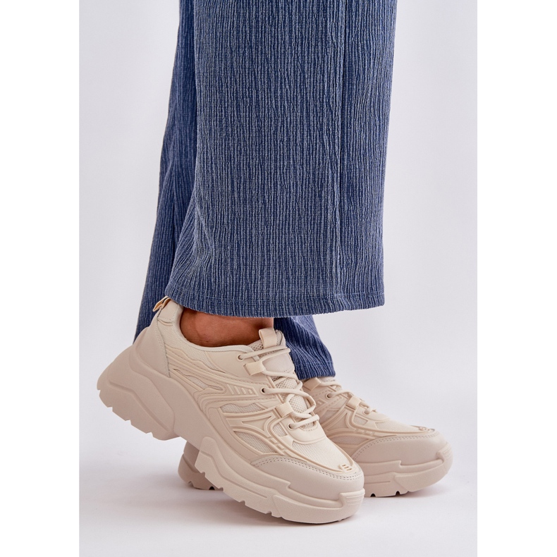 Sneakers Sportive da Donna con Suola Grossa, Lerista Beige Chiaro 1