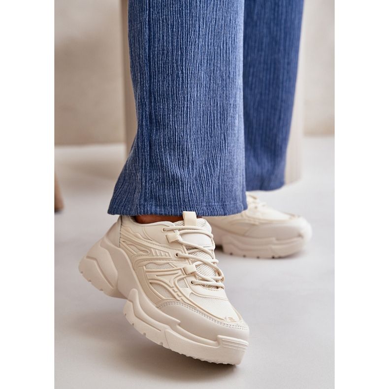 Sneakers Sportive da Donna con Suola Grossa, Lerista Beige Chiaro 2