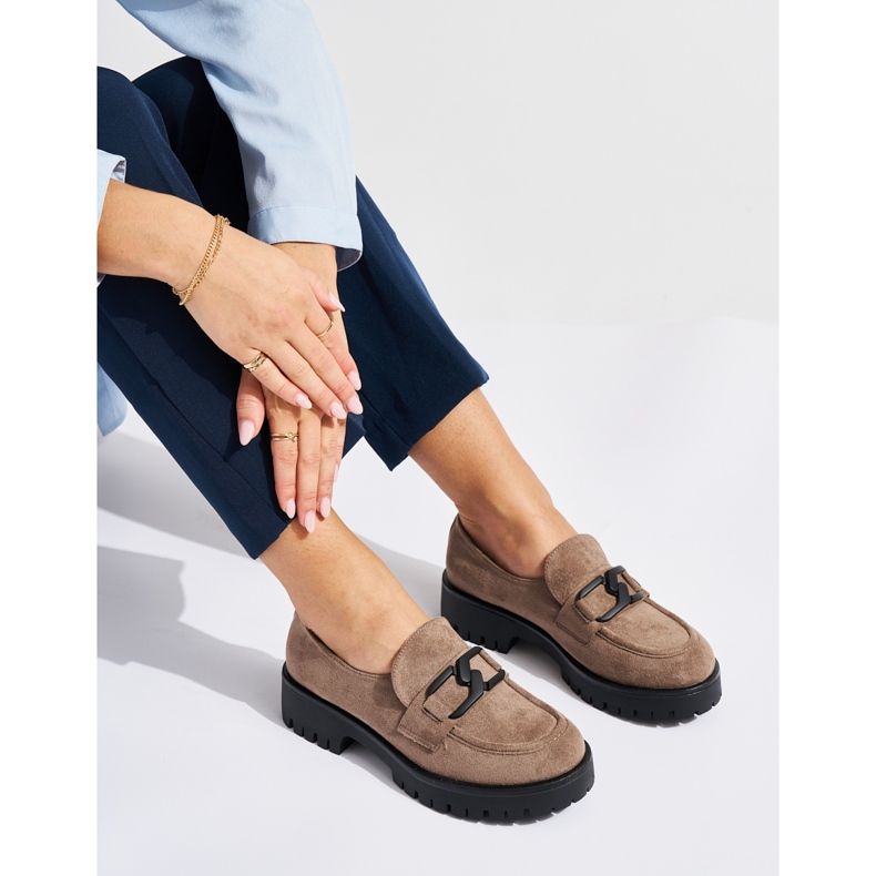 Mocassini da donna in camoscio beige 1