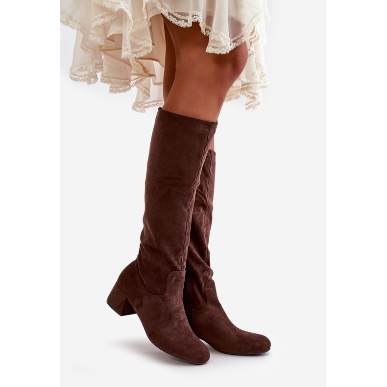 Stivali sopra il ginocchio da donna in eco suede con cerniera, Elitara Marrone 1